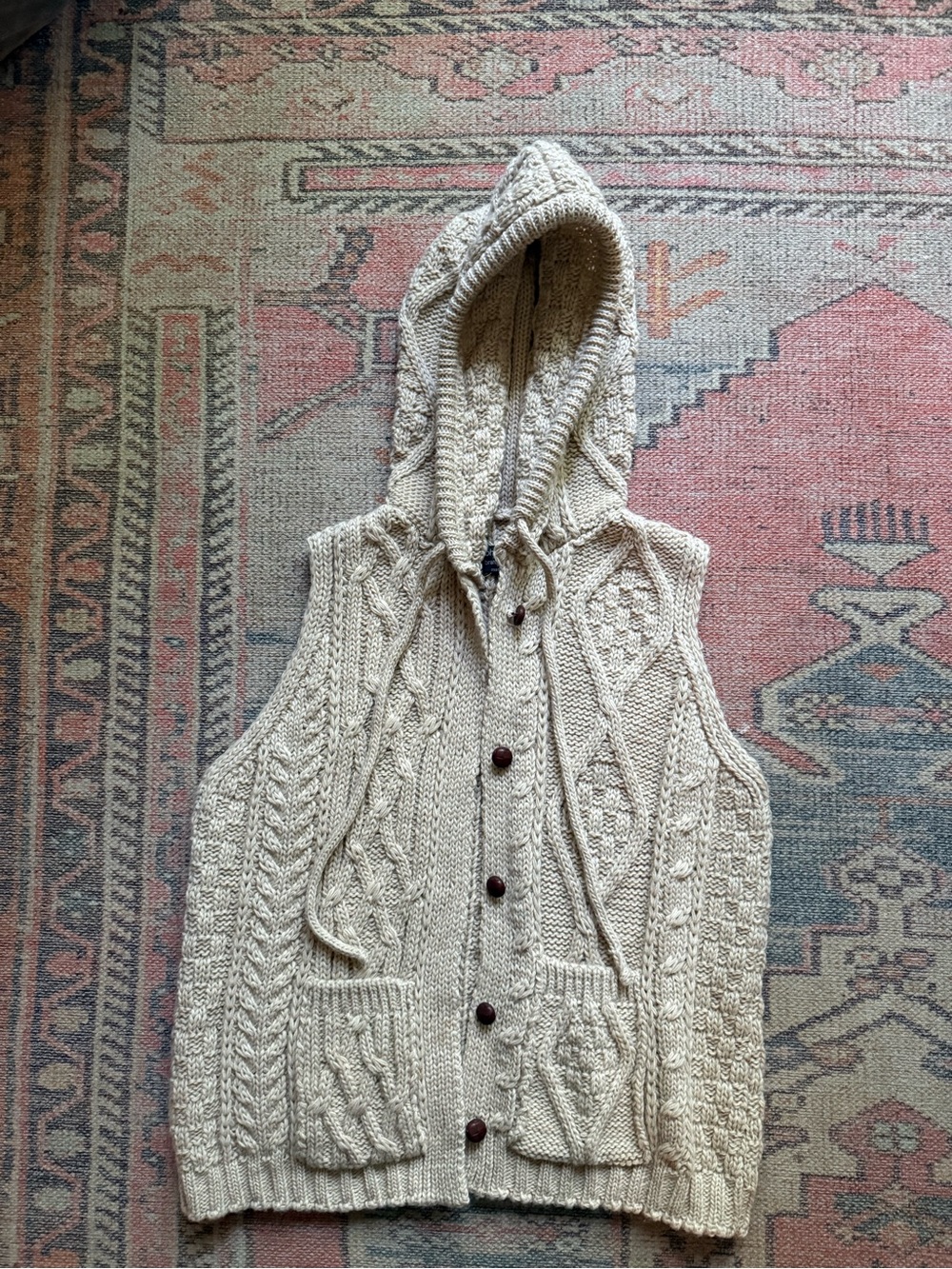 John Brannigan Irish Knit Hooded Sweater Vest | Cable Knit Aran | M